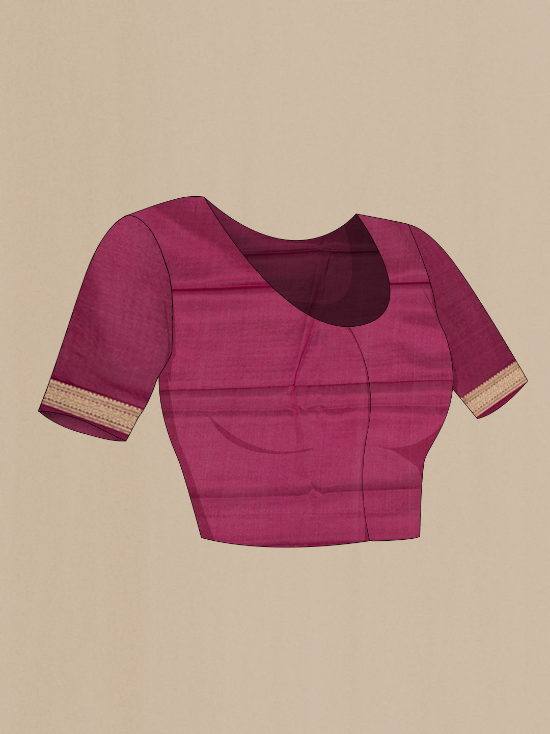 Close up image of the blouse of Magenta Dual Tone Georgette Saree with Plain Body and Zari Border. 