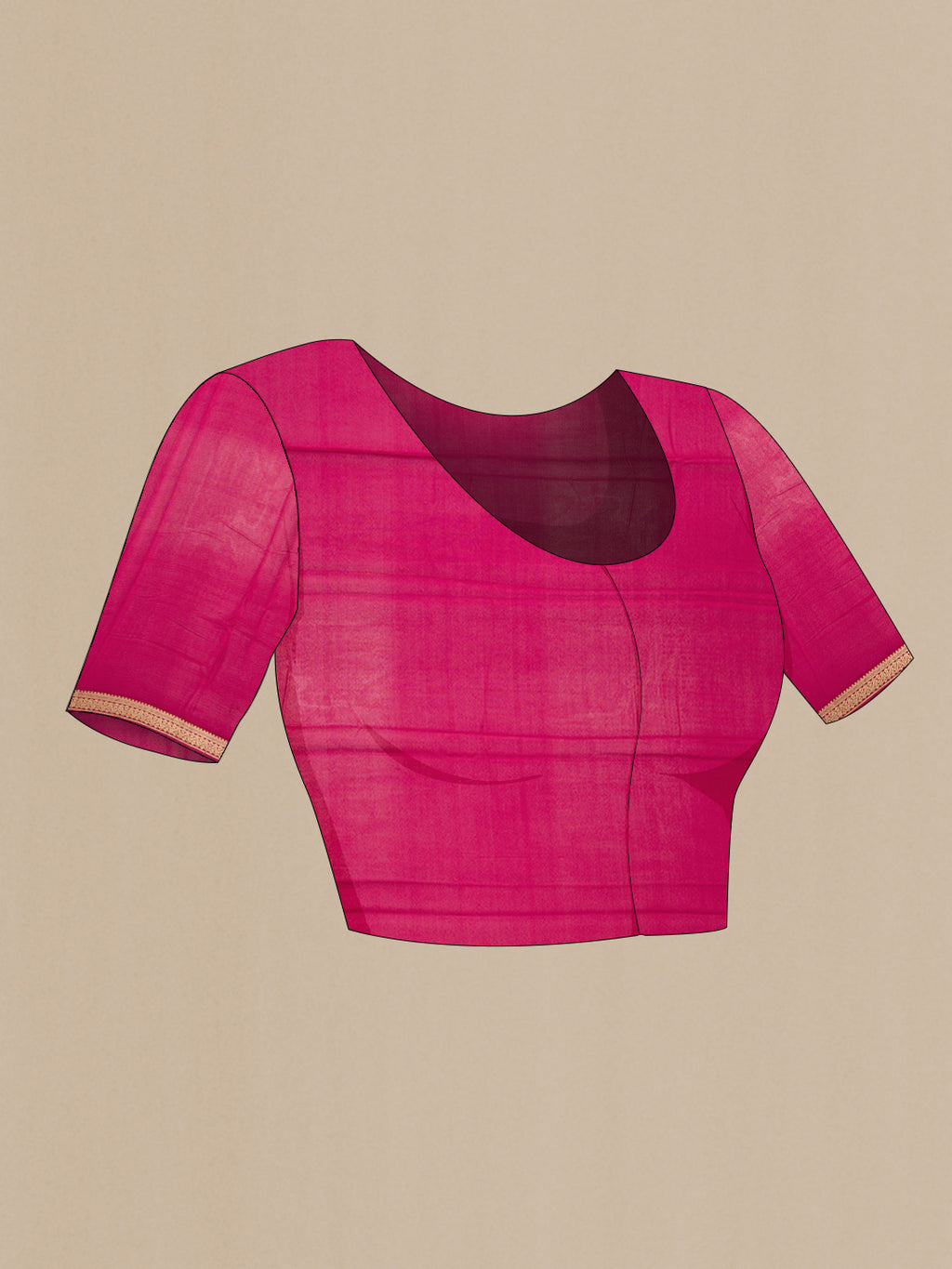Close up image of the blouse of Maroon Dual Tone Mysore Crepe Saree with Plain Body and Zari Border. 