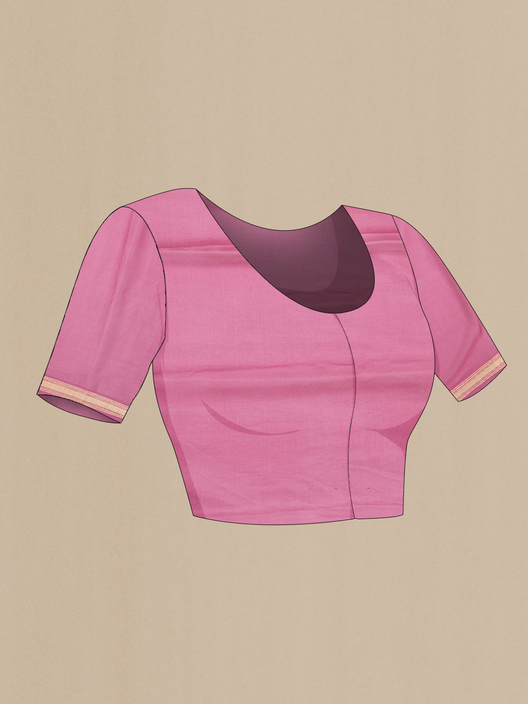 Close up image of the blouse of Pink Dual Tone Mysore Georgette Saree with Plain Body and Zari Border. 