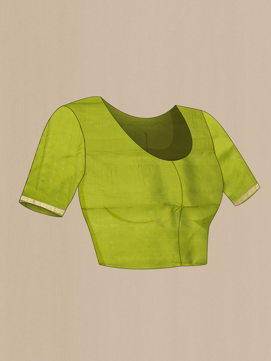 Close up image of the blouse of Red Dual Tone Kanjivaram Silk Saree with Zari Butta on the body and Zari Border. 