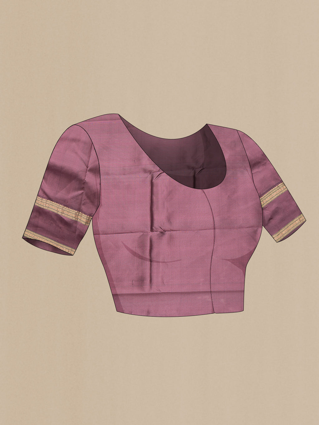 Close up image of the blouse of Sandal Dual Tone Kanchipuram Silk Saree with Zari Butta on the body and Zari Border. 