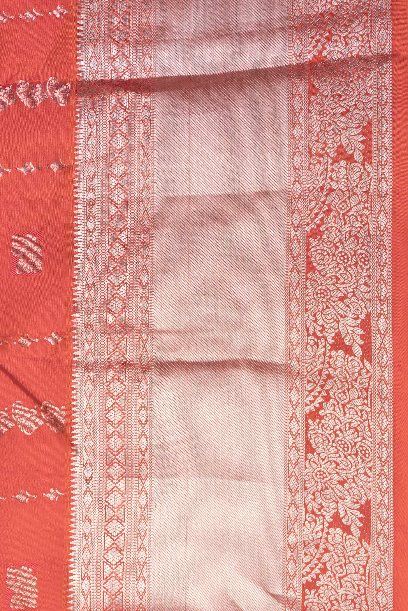Border image of Coral Dual Tone Kanchipuram Silk Saree with Zari Butta on the body and Zari Border. 