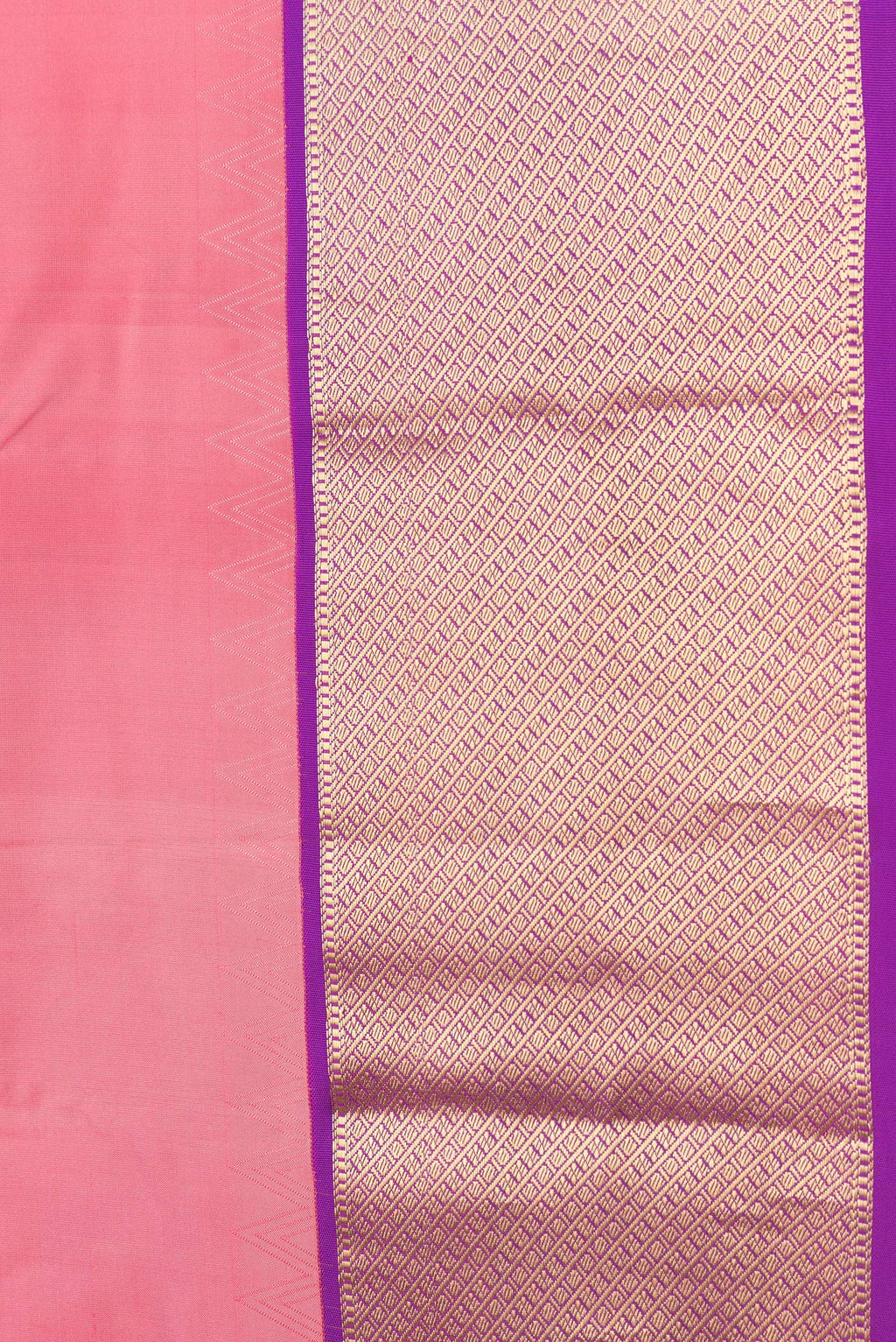 Border image of Pink Dual Tone Kanchipuram Silk Saree with Plain Body and Zari Border. 