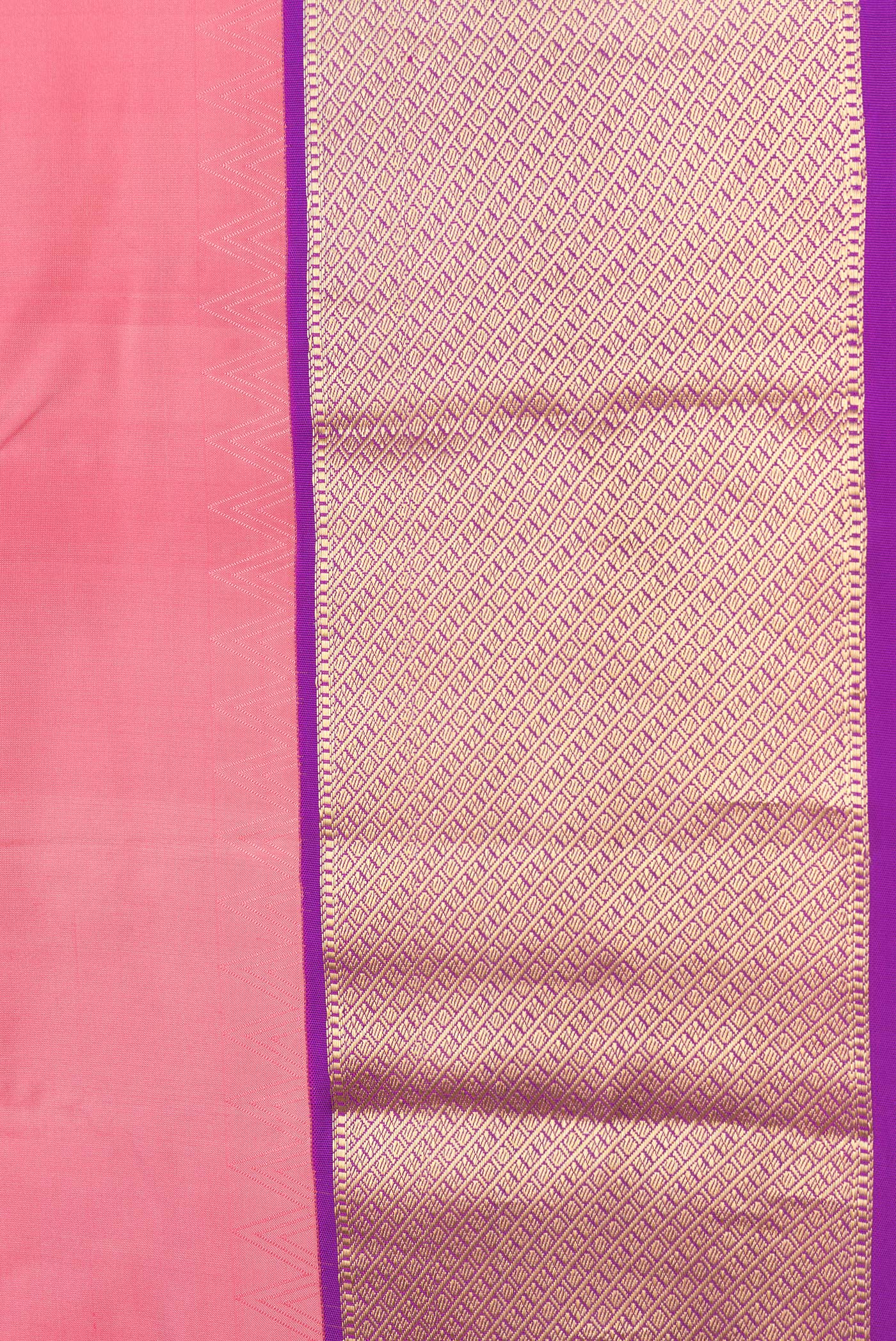 Border image of Pink Dual Tone Kanchipuram Silk Saree with Plain Body and Zari Border. 