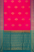 Pink Soft Silk Saree with Zari Butta on the body and Zari Border.  displayed on a mannequin