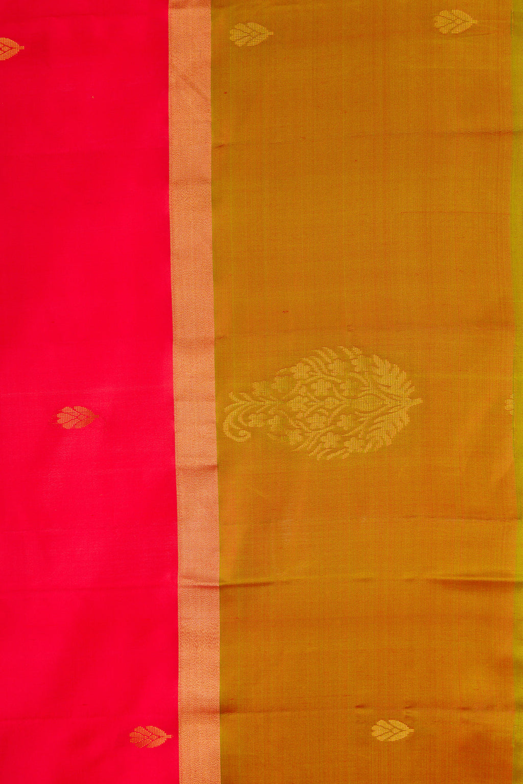 Border image of Red Dual Tone Soft Silk Saree with Zari Butta on the body and Fancy Border. 