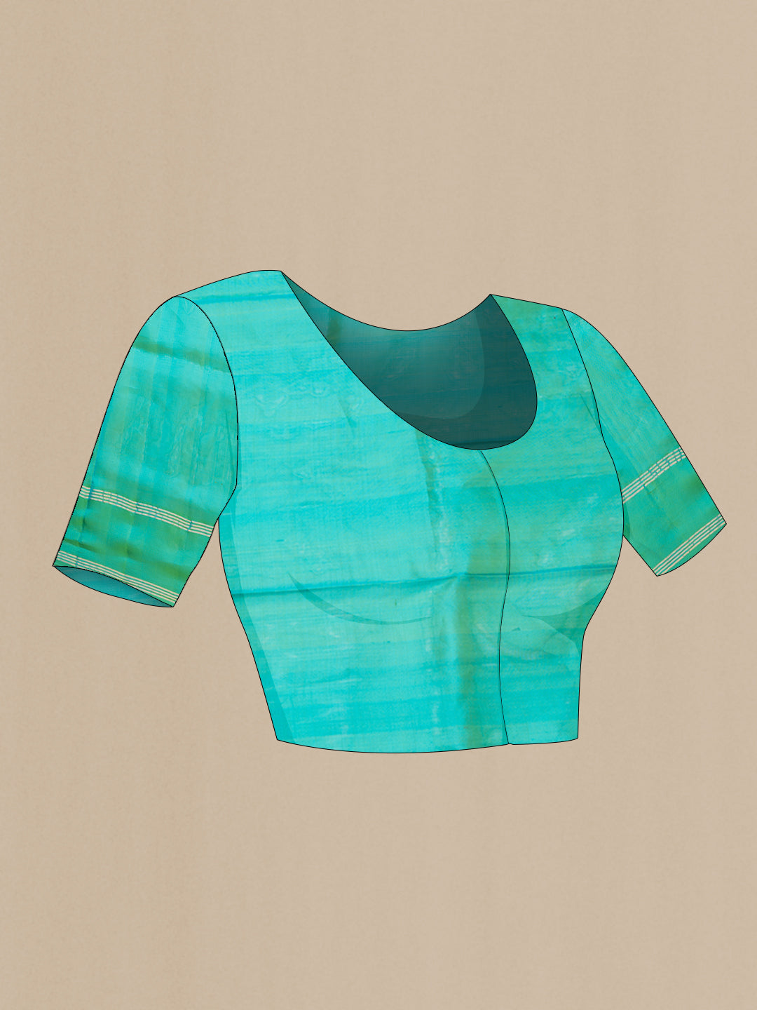 Close up image of the blouse of Pista Green Dual Tone Soft Silk Saree with Zari Butta on the body and Fancy Border. 