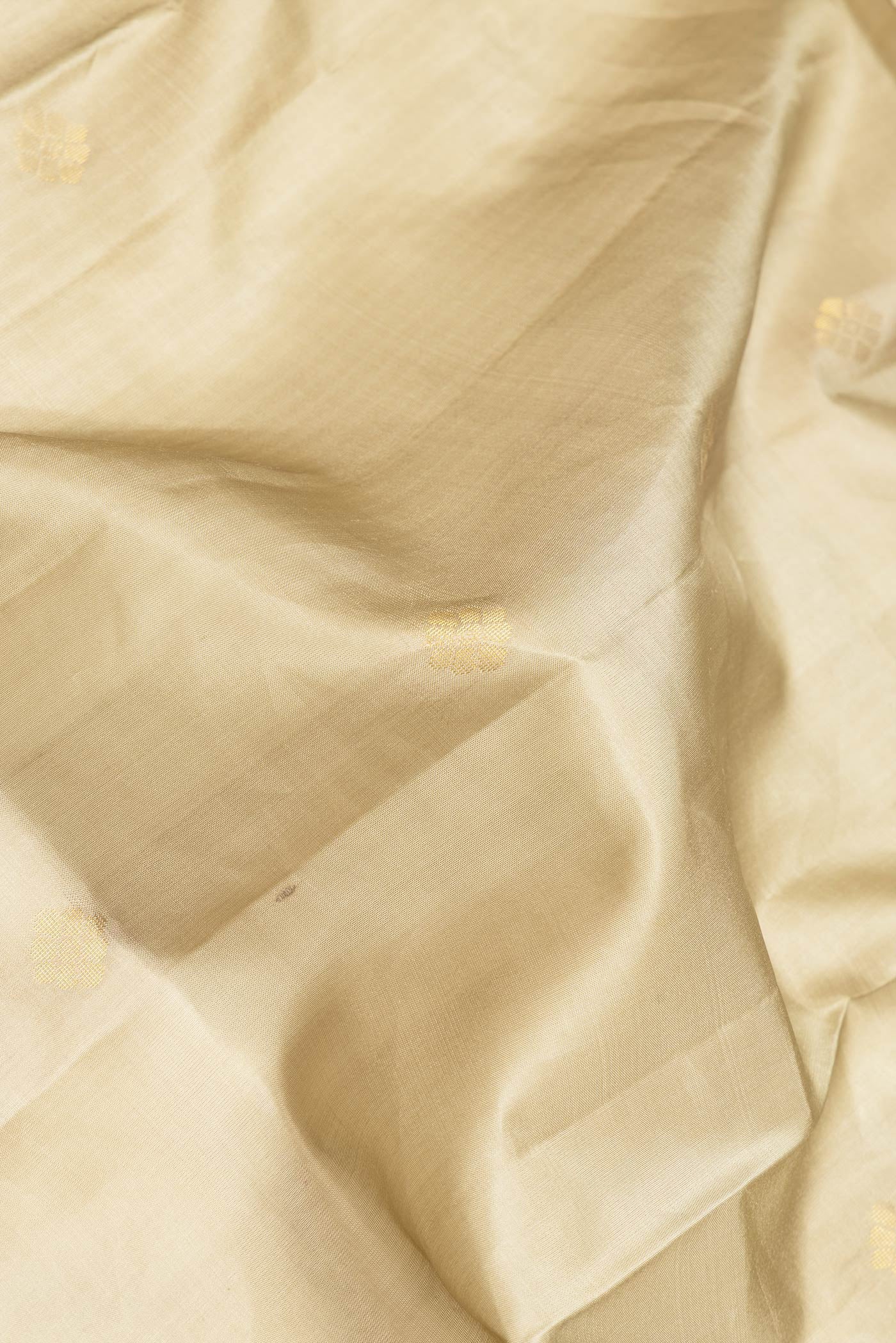 Close up of Pista Green Dual Tone Soft Silk Saree with Zari Butta on the body and Fancy Border.  displaying folds