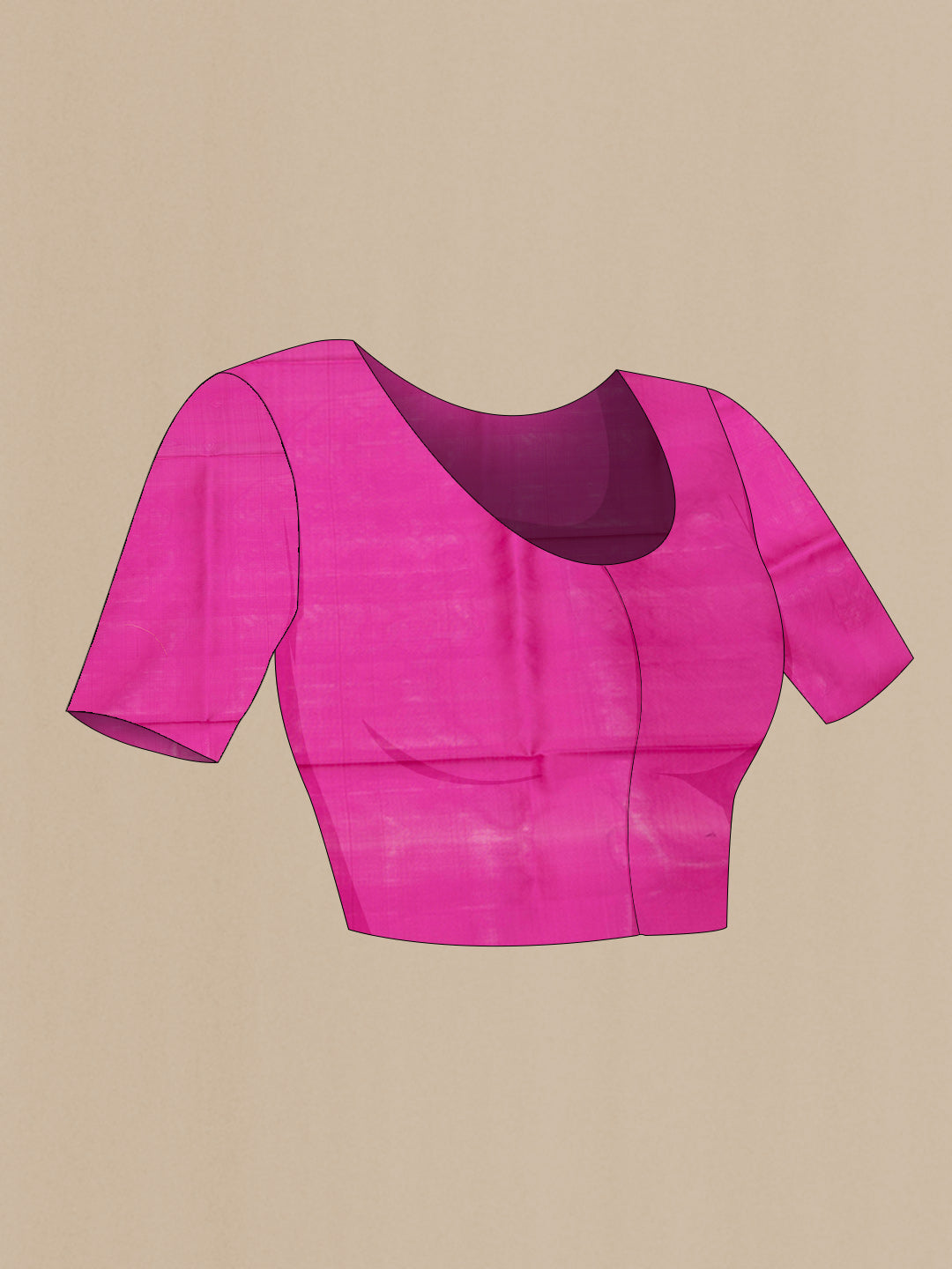 Close up image of the blouse of Maroon Dual Tone Soft Silk Saree with Zari Butta on the body and Zari Border. 