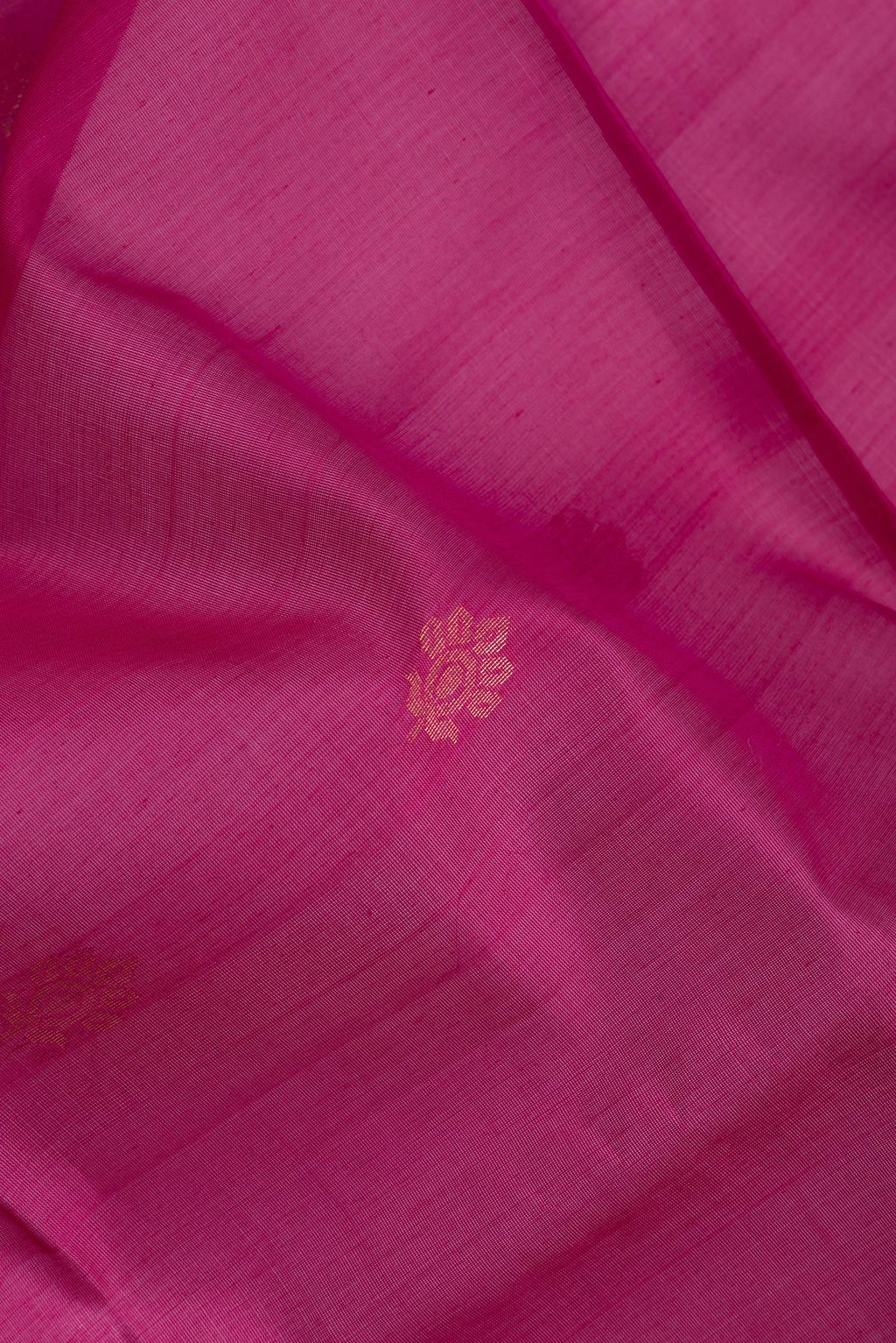 Close up of Magenta Silk Cotton Saree with Zari Butta on the body and Zari Border.  displaying folds
