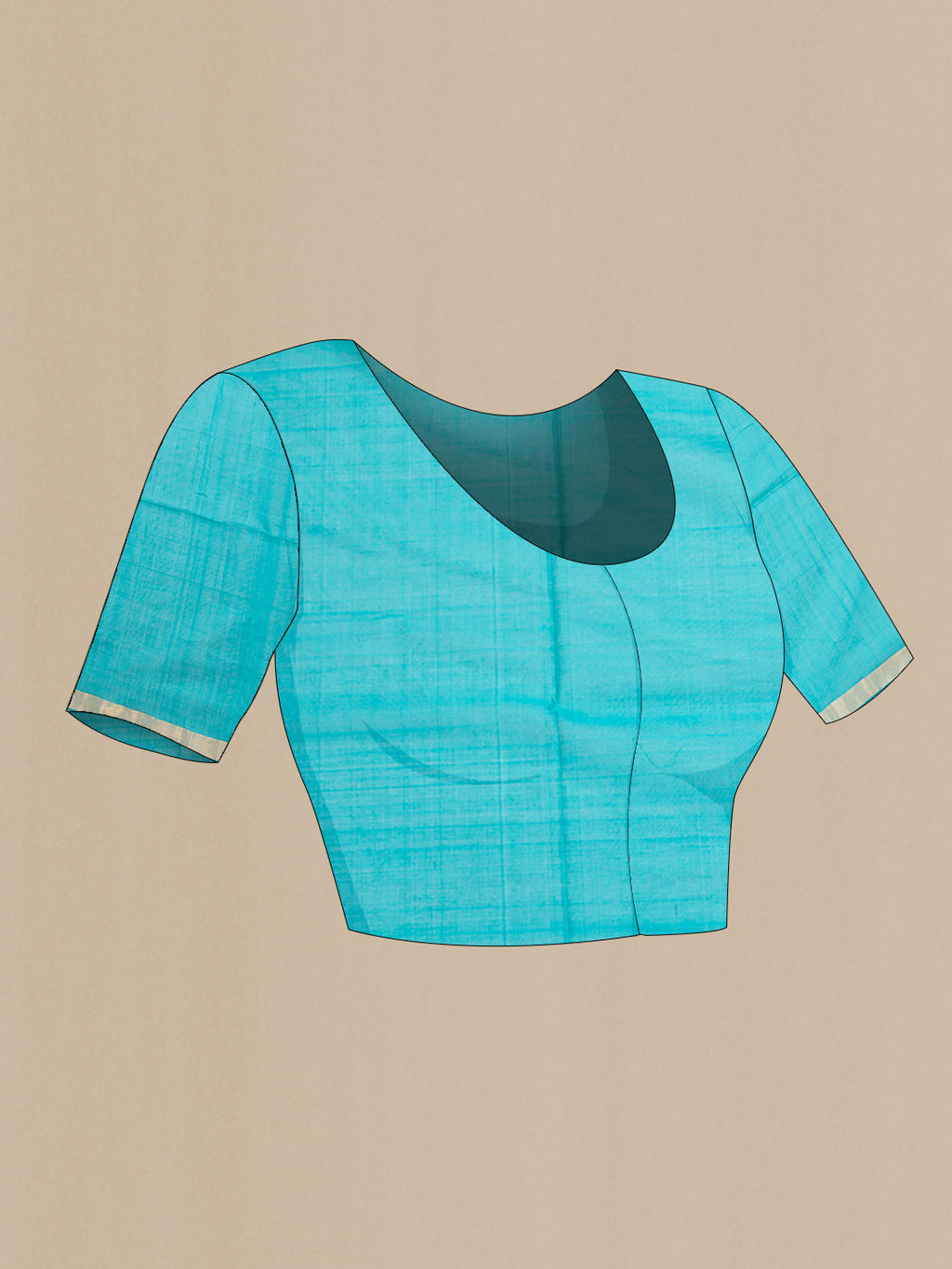 Close up image of the blouse of Sky Blue Silk Cotton Saree with Zari Butta on the body and Zari Border. 