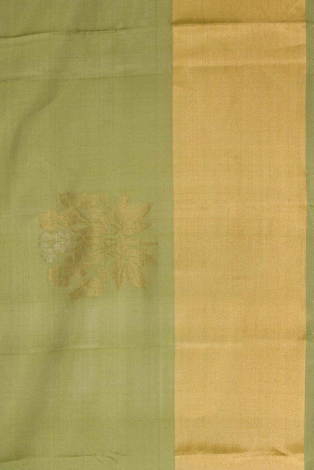 Border image of Mehandi Green Dual Tone Soft Silk Saree with Zari Butta on the body and Zari Border