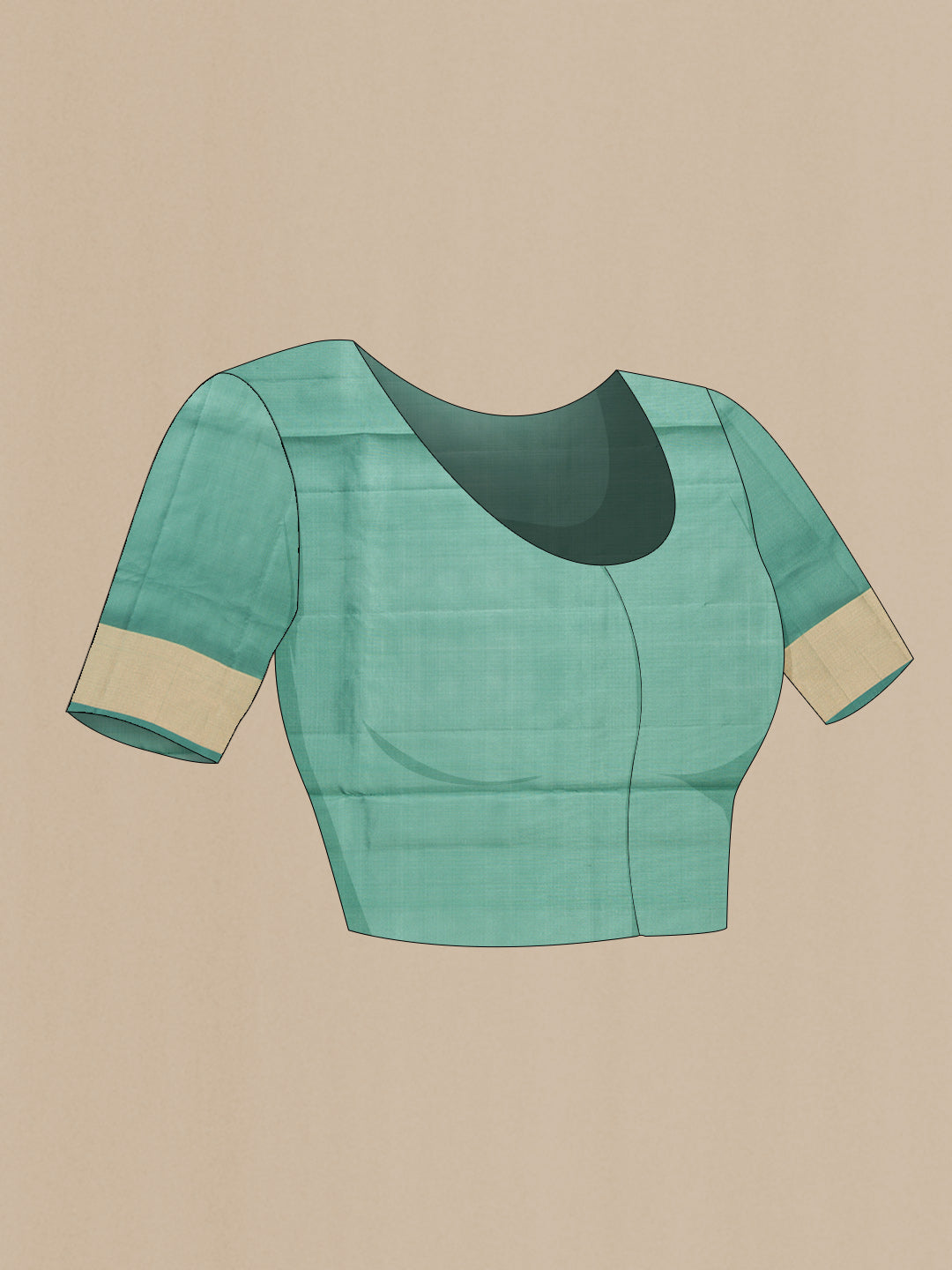 Close up image of the blouse of Green Dual Tone Soft Silk Saree with Zari Butta on the body and Zari Border