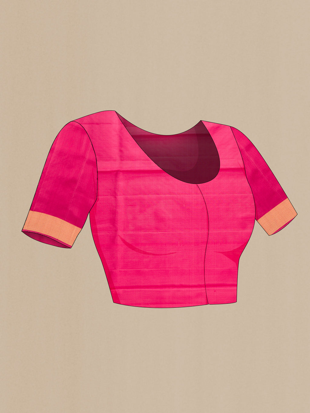 Close up image of the blouse of Pink Dual Tone Soft Silk Saree with Zari Butta on the body and Zari Border. 