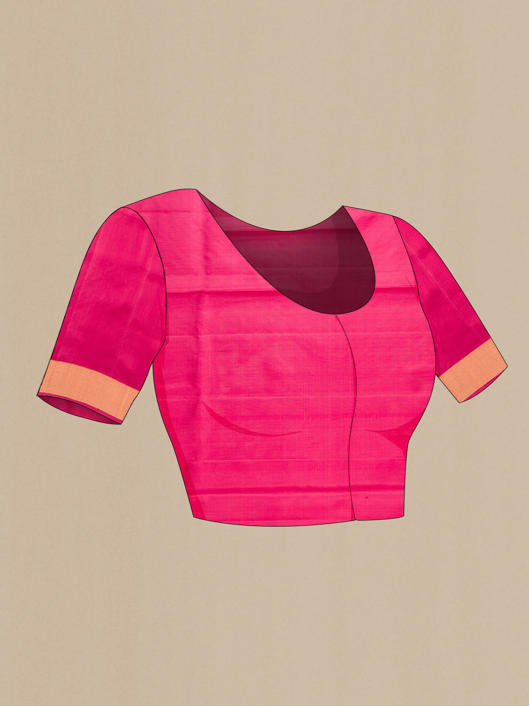 Close up image of the blouse of Pink Dual Tone Soft Silk Saree with Zari Butta on the body and Zari Border. 