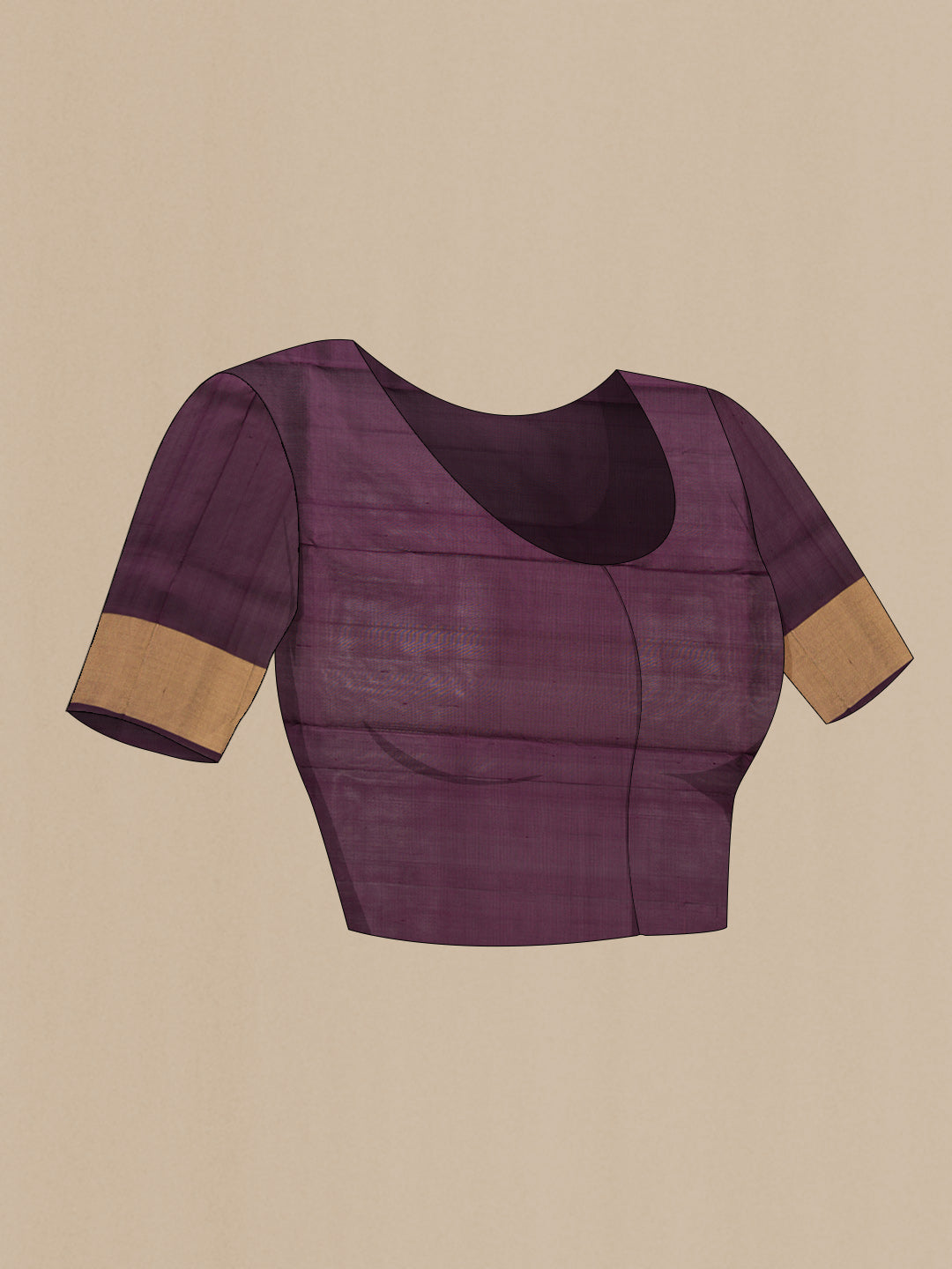 Close up image of the blouse of Purple Dual Tone Soft Silk Saree with Zari Butta on the body and Zari Border. 