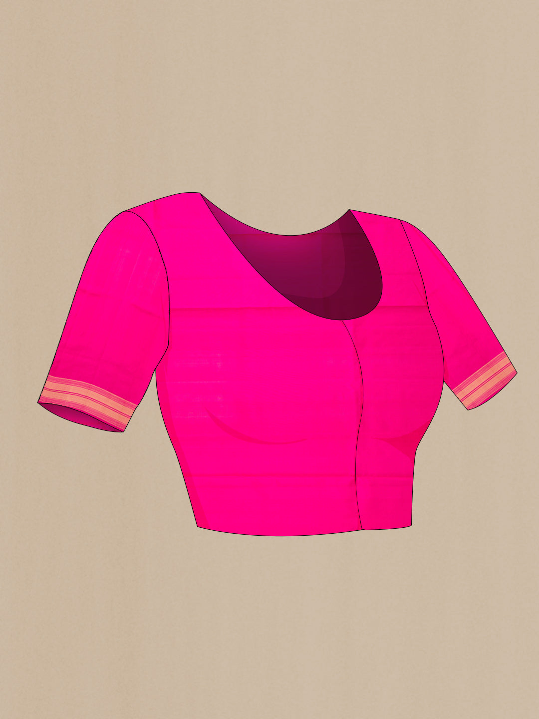 Close up image of the blouse of Pink Dual Tone Soft Silk Saree with Zari Butta on the body and Zari Border