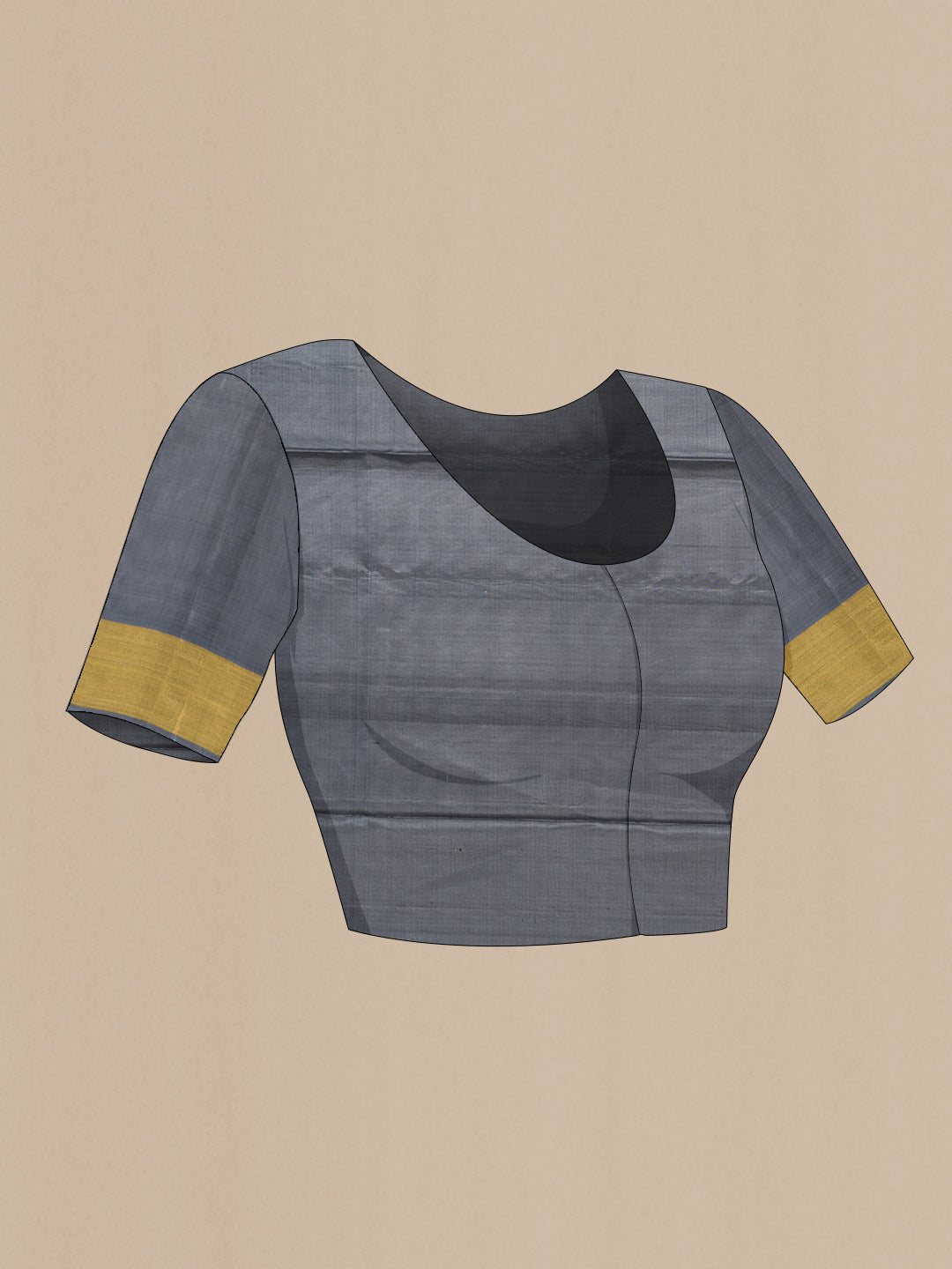 Close up image of the blouse of Black Dual Tone Soft Silk Saree with Zari Butta on the body and Zari Border. 