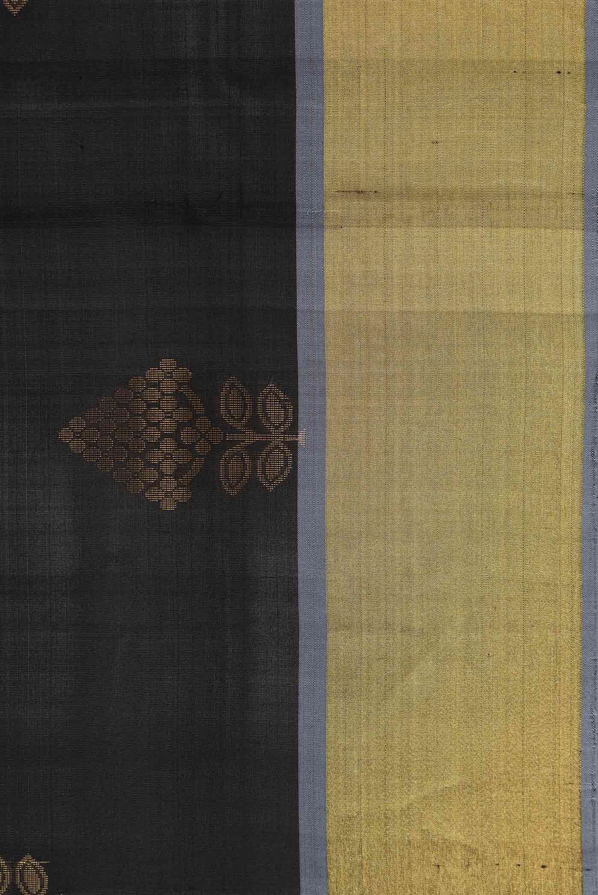 Border image of Black Dual Tone Soft Silk Saree with Zari Butta on the body and Zari Border. 