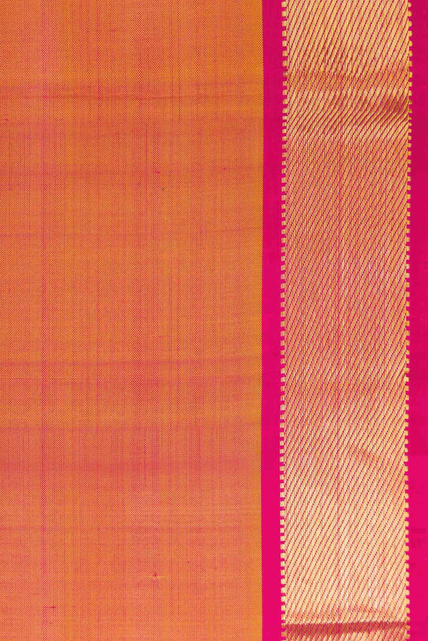 Border image of Mustard Dual Tone Kanjivaram Silk Saree with Plain Body and Zari Border. 