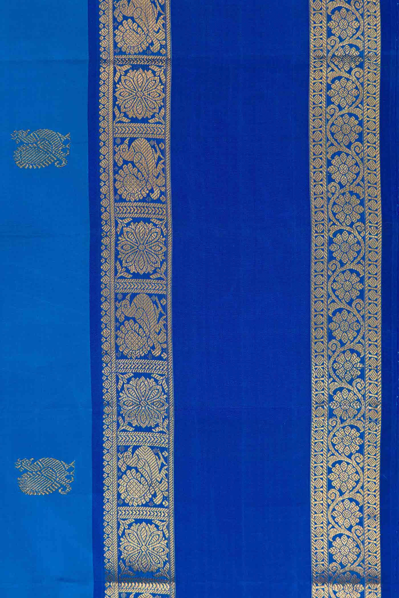 Border image of Royal Blue Kanchipuram Silk Saree with Zari Butta on the body and Zari Border