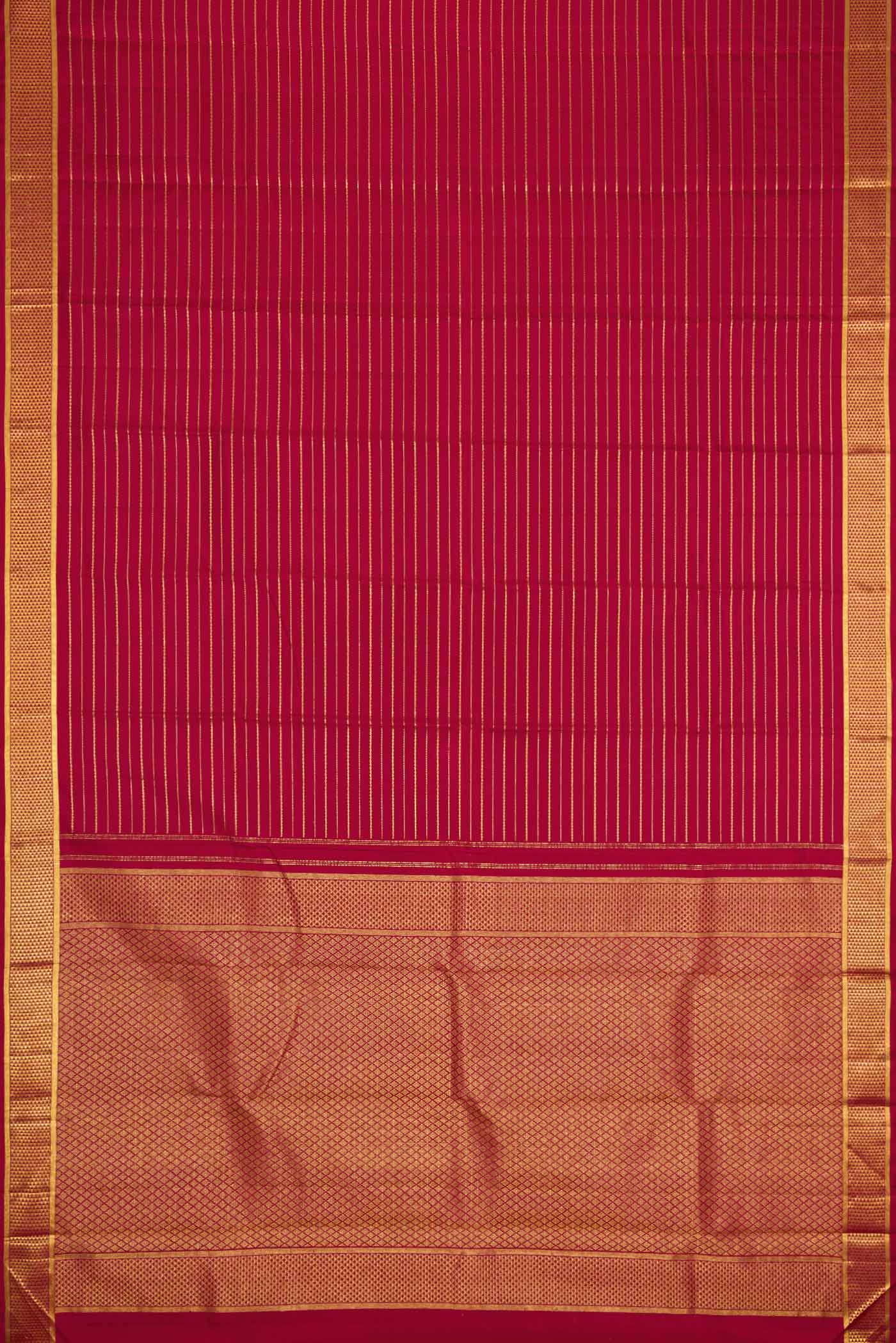 Flat view of Maroon Dual Tone Kanchipuram Silk Saree with Checked design on the body and Zari Border. 