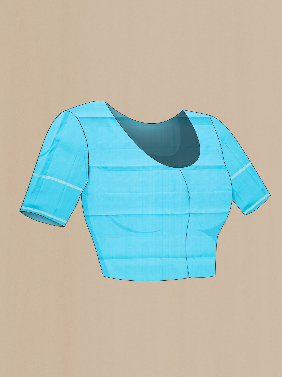 Close up image of the blouse of Sea Green Dual Tone Kanchipuram Silk Saree with Stripes on the body and Zari Border. 