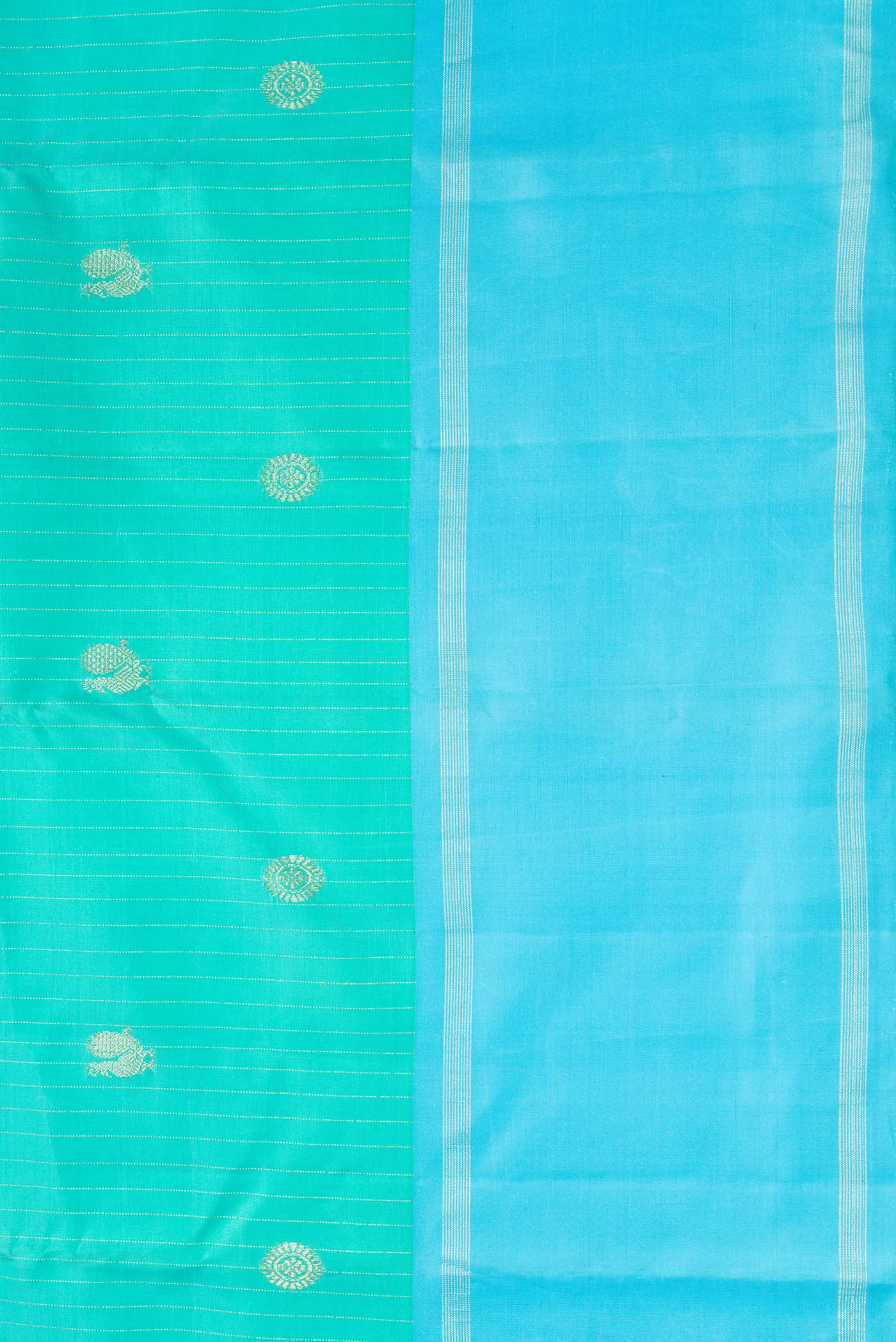Border image of Sea Green Dual Tone Kanchipuram Silk Saree with Stripes on the body and Zari Border. 