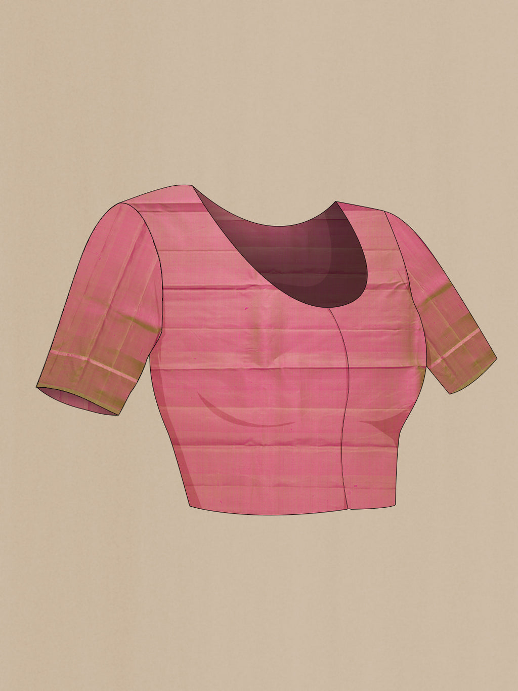 Close up image of the blouse of Pink Dual Tone Kanchipuram Silk Saree with Stripes on the body and Zari Border. 