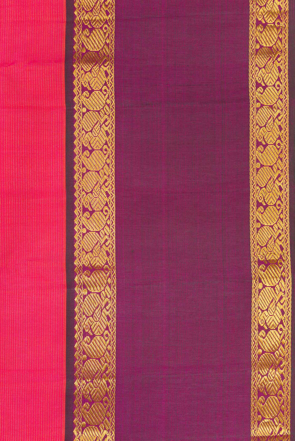 Border image of Brick Orange Dual Tone Kanchipuram Silk Saree with Stripes on the body and Zari Border. 