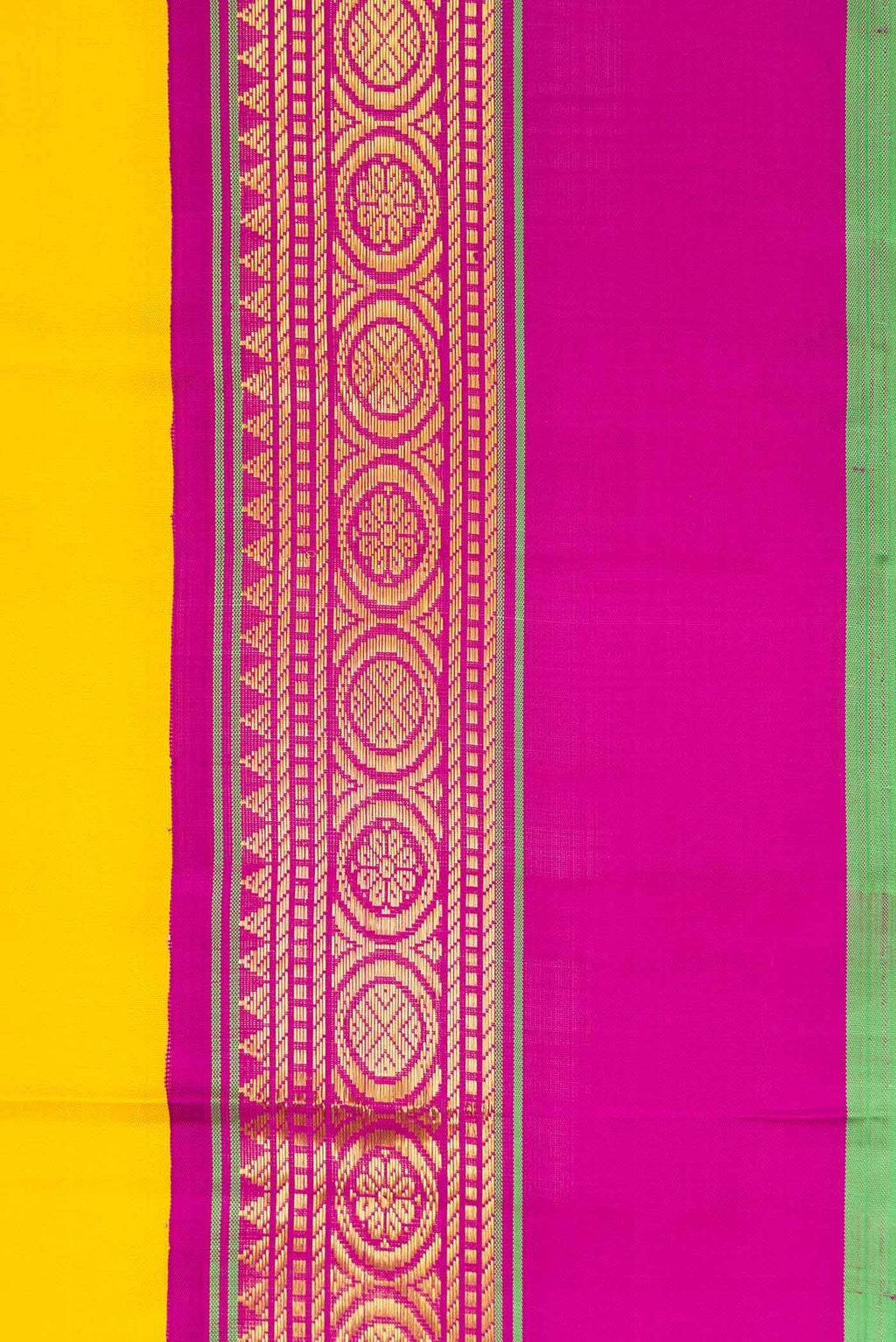 Border image of Yellow Dual Tone Kanjivaram Silk Saree with Plain Body and Zari Border. 