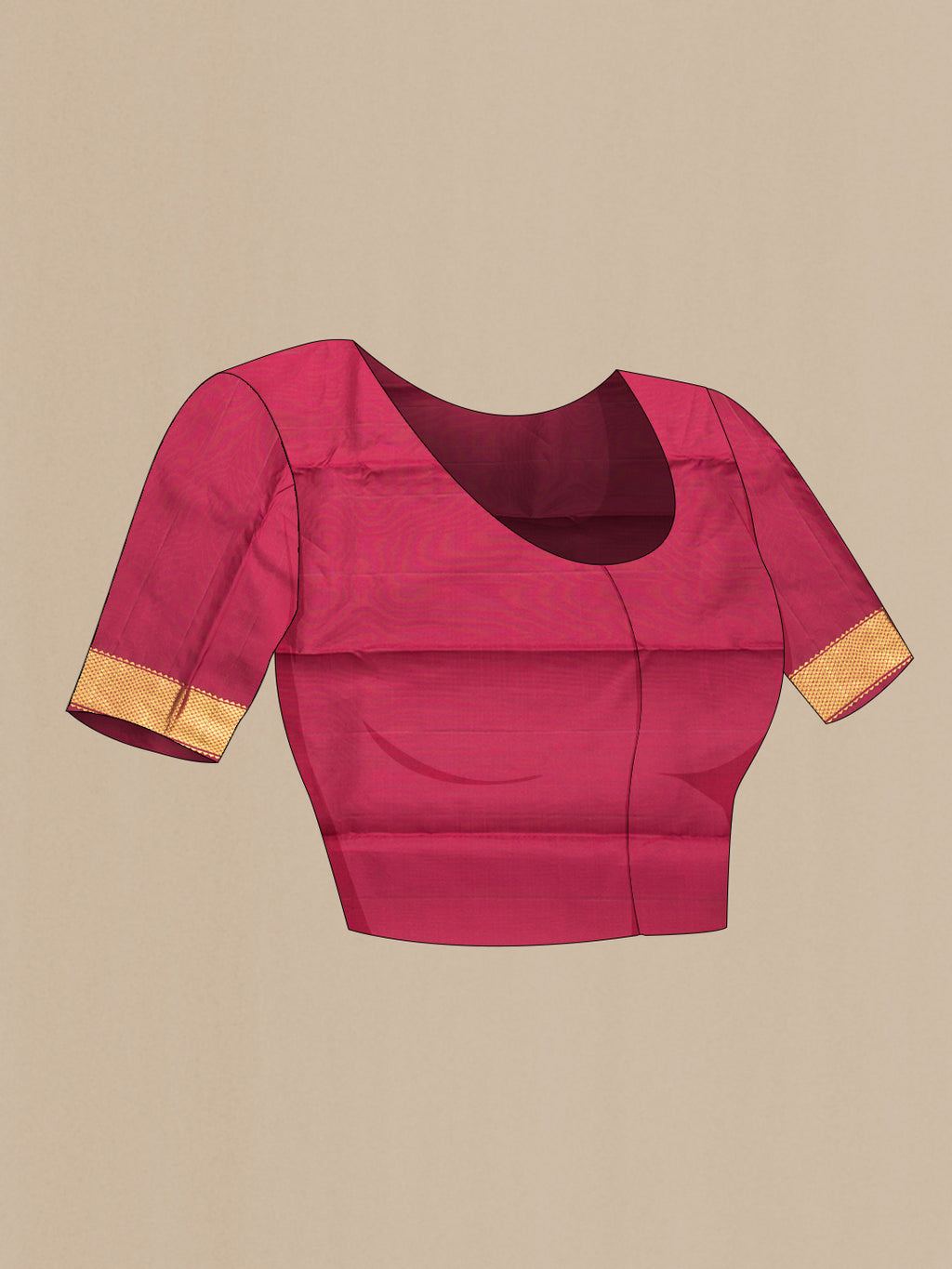 Close up image of the blouse of Maroon Dual Tone Kanchipuram Silk Saree with Plain Body and Zari Border. 