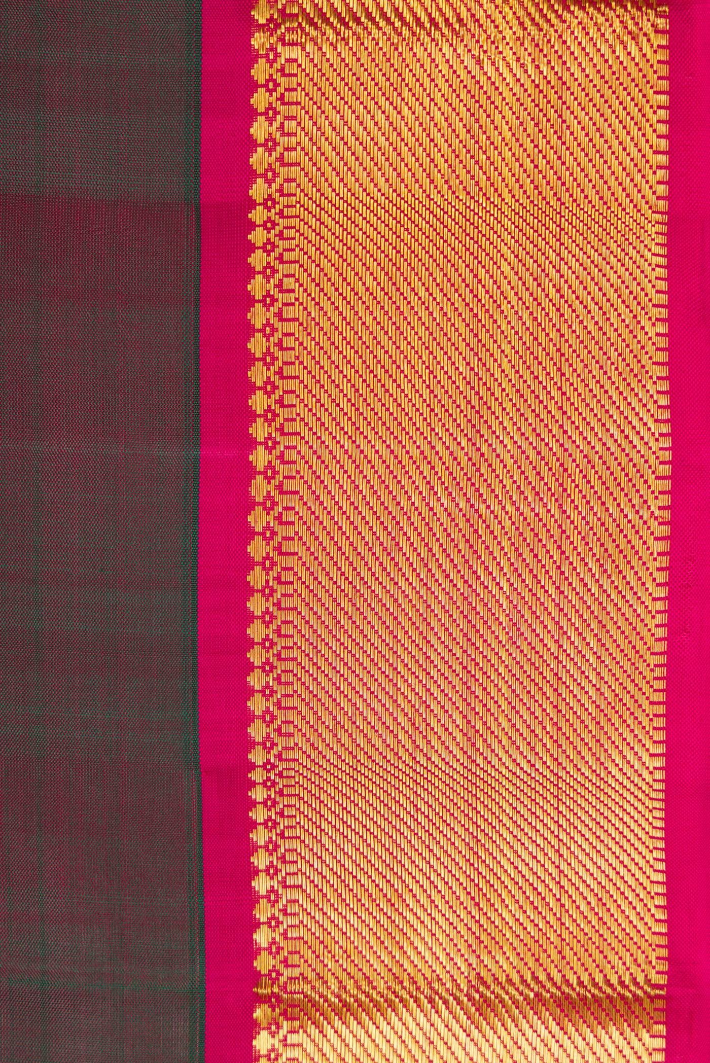 Border image of Green Dual Tone Kanchipuram Silk Saree with Plain Body and Zari Border. 