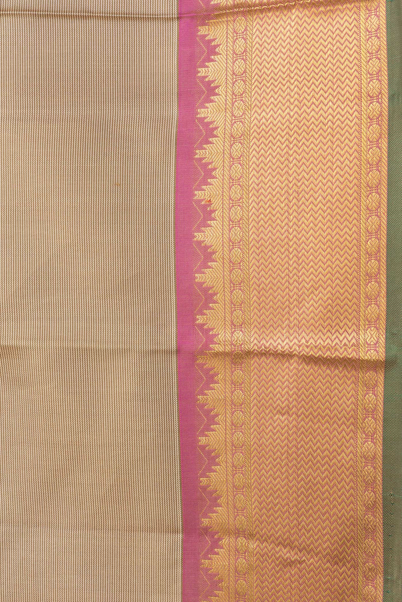 Border image of Pista Green Dual Tone Kanchipuram Silk Saree with Stripes on the body and Zari Border. 