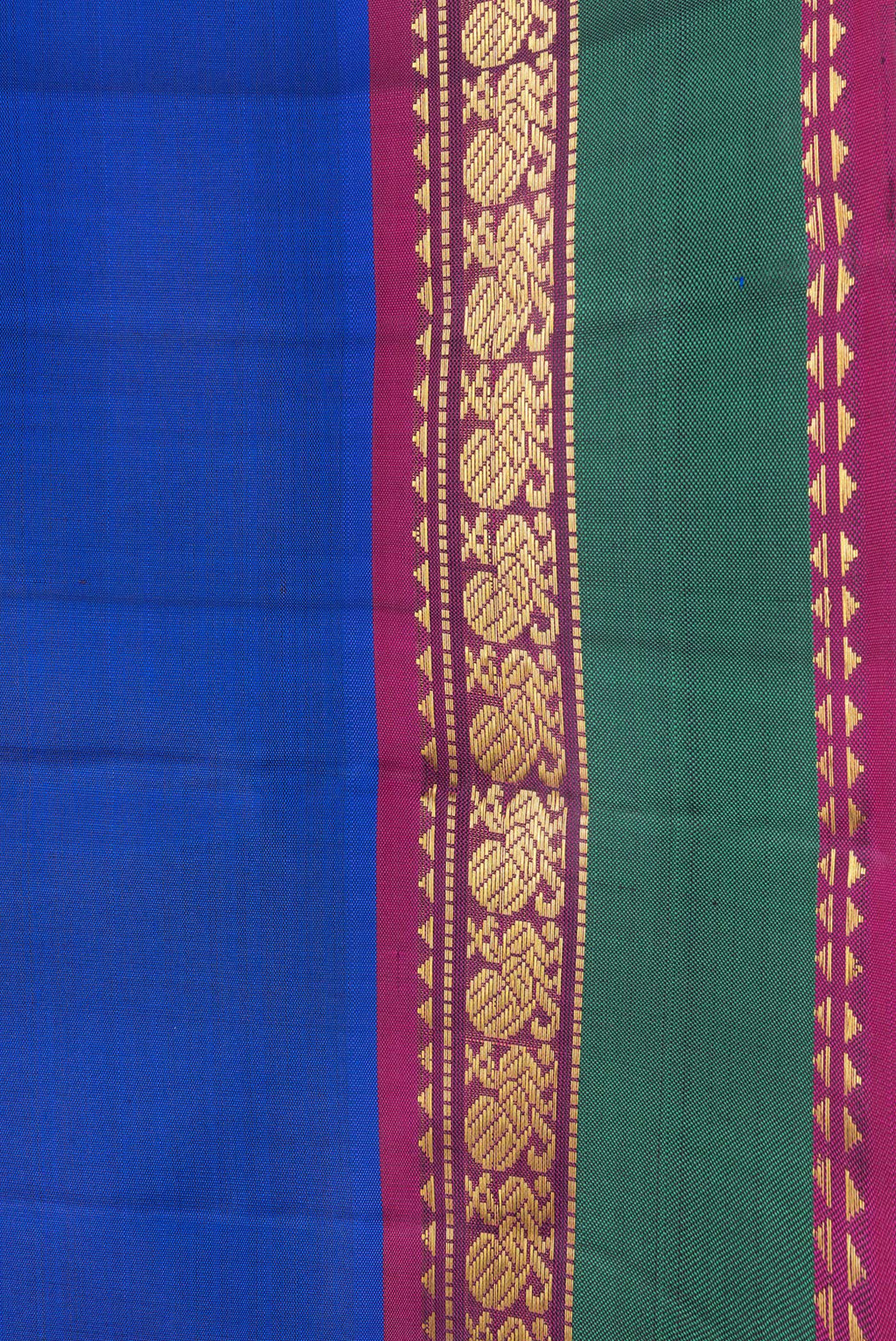 Border image of Royal Blue Dual Tone Kanchipuram Silk Saree with Plain Body and Zari Border. 