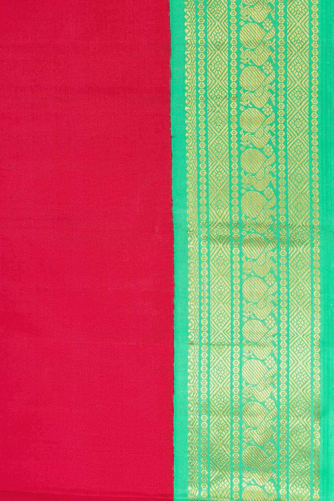 Border image of Red Dual Tone Kanjivaram Silk Saree with Plain Body and Zari Border. 