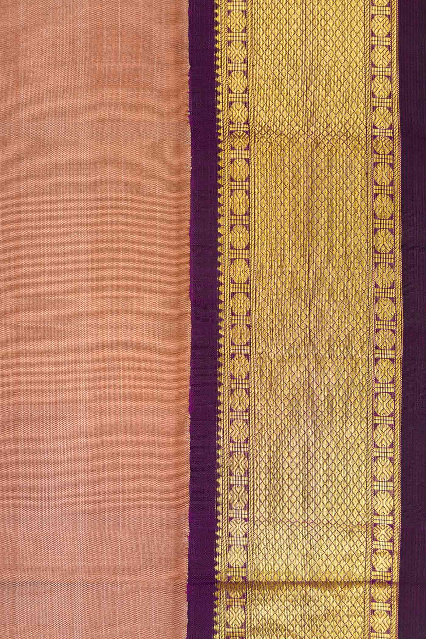 Border image of Dark Beige Dual Tone Kanjivaram Silk Saree with Plain Body and Zari Border. 