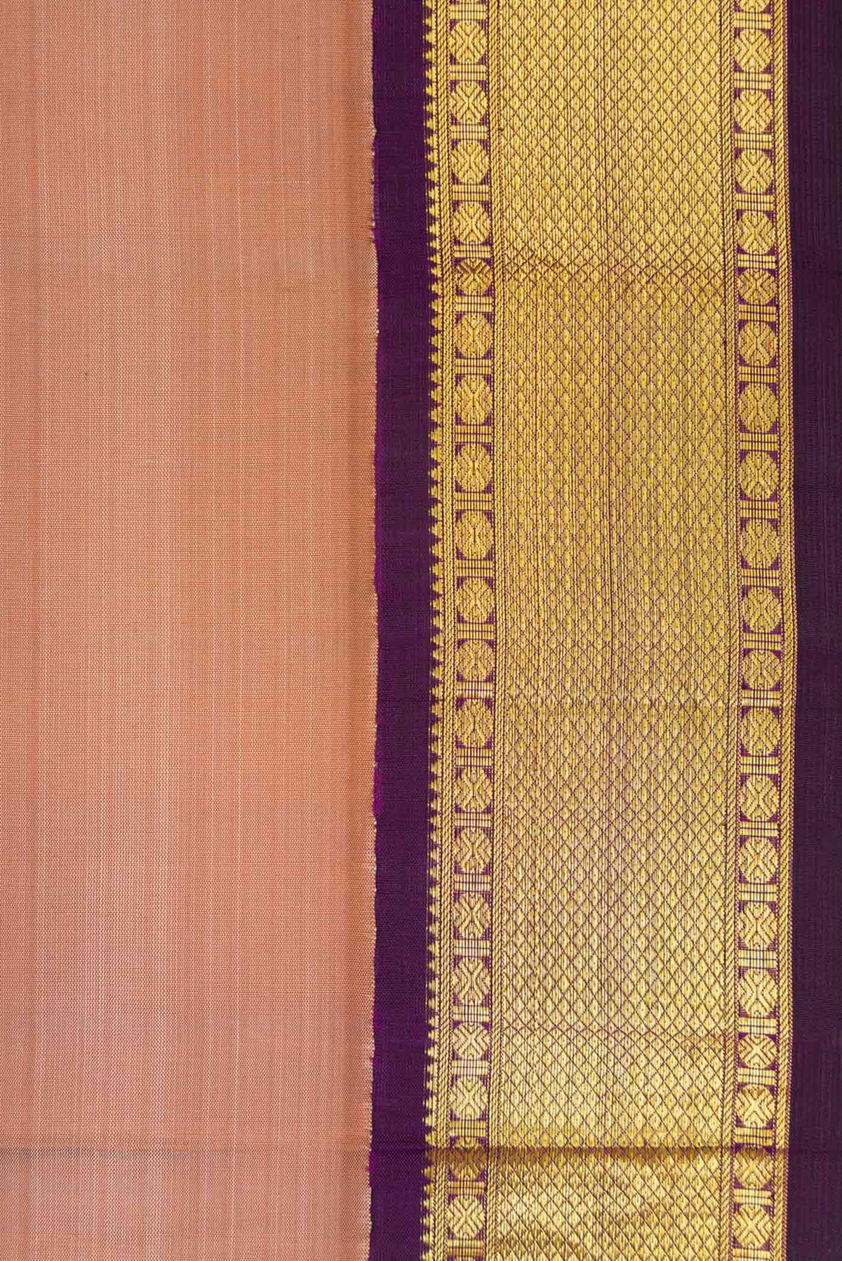 Border image of Dark Beige Dual Tone Kanjivaram Silk Saree with Plain Body and Zari Border. 