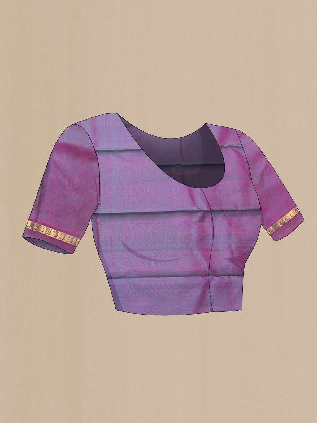 Close up image of the blouse of Green Dual Tone Kanjivaram Silk Saree with Plain Body and Zari Border. 