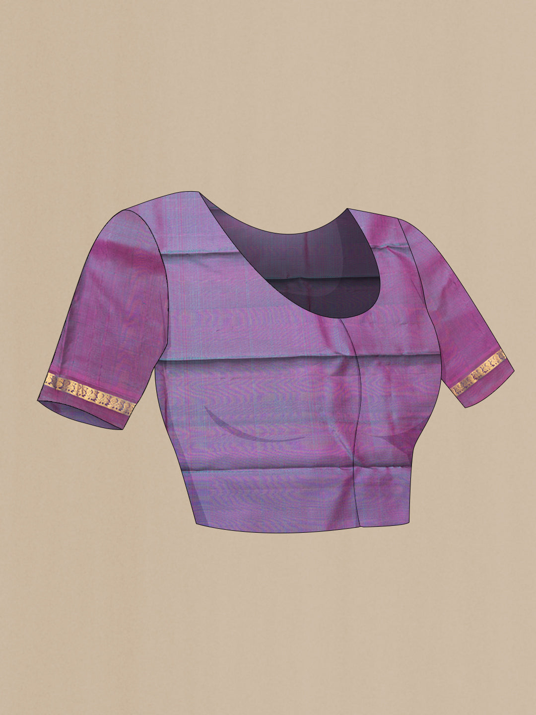 Close up image of the blouse of Green Dual Tone Kanjivaram Silk Saree with Plain Body and Zari Border. 
