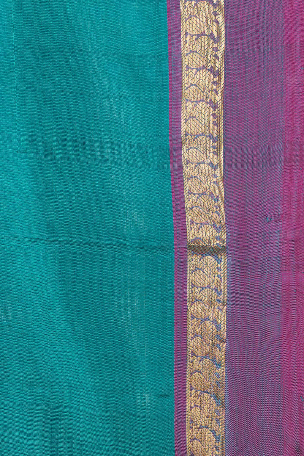 Border image of Green Dual Tone Kanjivaram Silk Saree with Plain Body and Zari Border. 