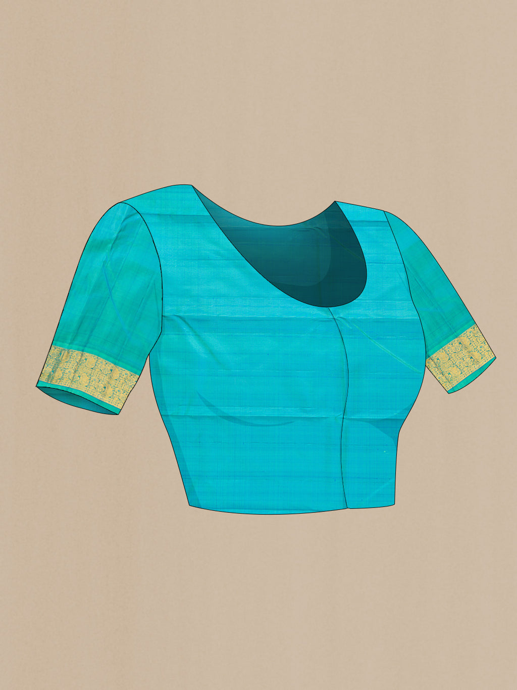 Close up image of the blouse of Pink Dual Tone Kanjivaram Silk Saree with Stripes on the body and Zari Border. 