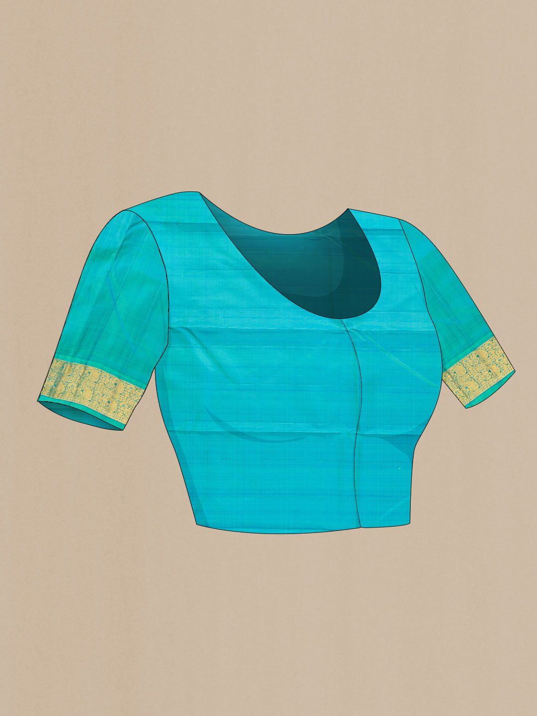 Close up image of the blouse of Pink Dual Tone Kanjivaram Silk Saree with Stripes on the body and Zari Border. 
