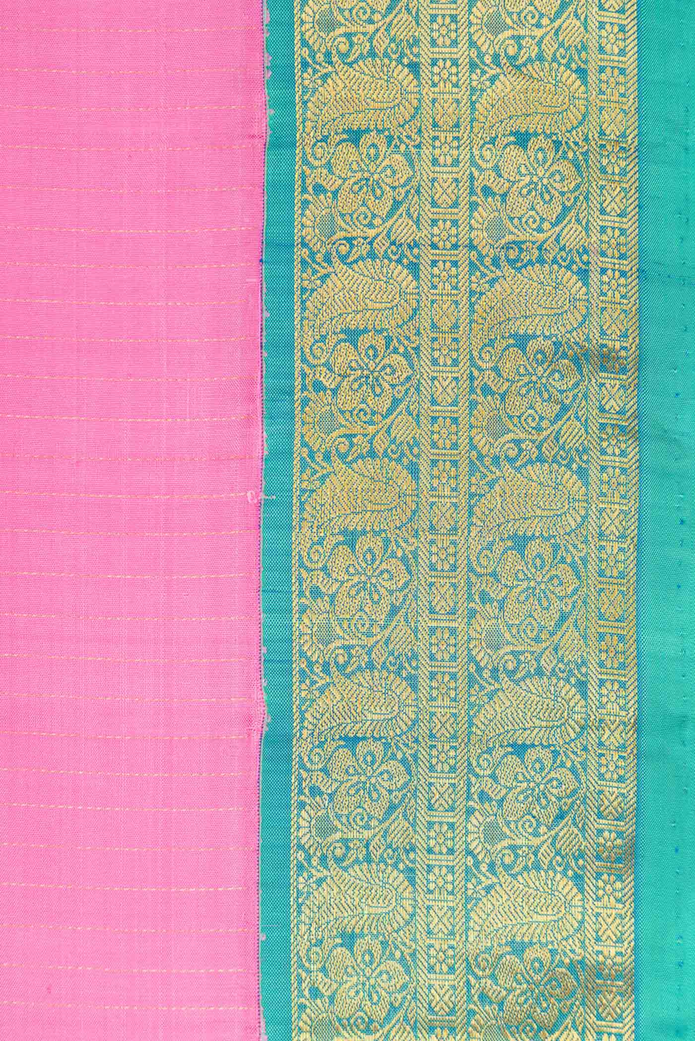 Border image of Pink Dual Tone Kanjivaram Silk Saree with Stripes on the body and Zari Border. 