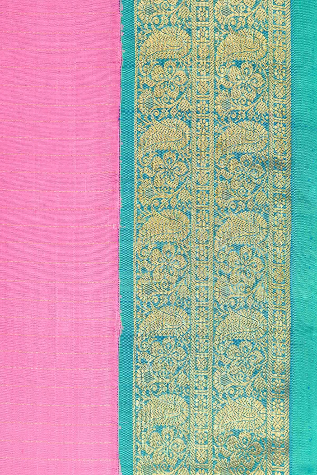 Border image of Pink Dual Tone Kanjivaram Silk Saree with Stripes on the body and Zari Border. 