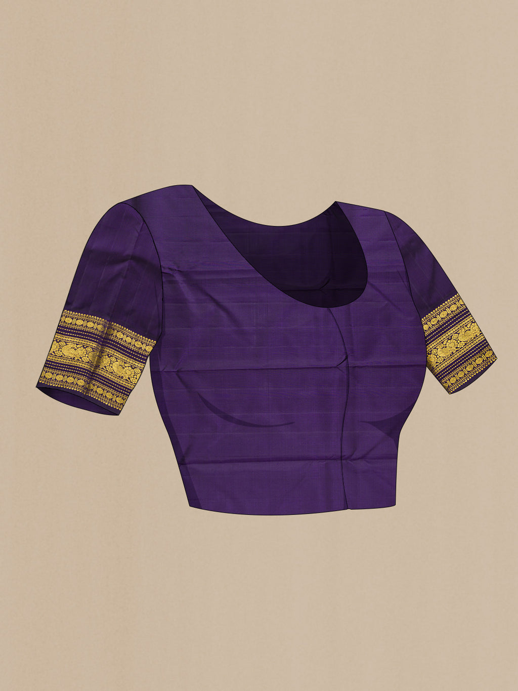 Close up image of the blouse of Green Dual Tone Kanjivaram Silk Saree with Plain Body and Zari Border. 