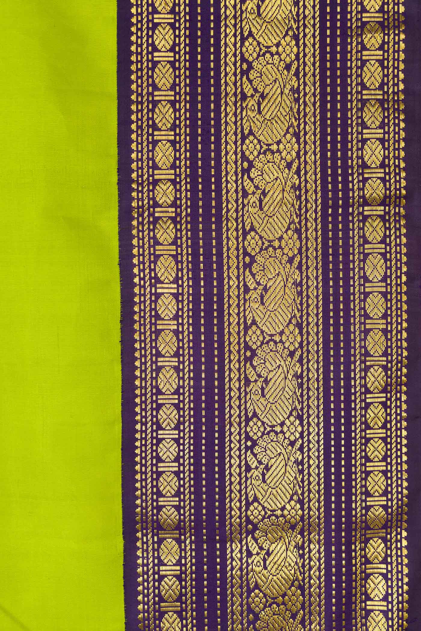Border image of Green Dual Tone Kanjivaram Silk Saree with Plain Body and Zari Border. 