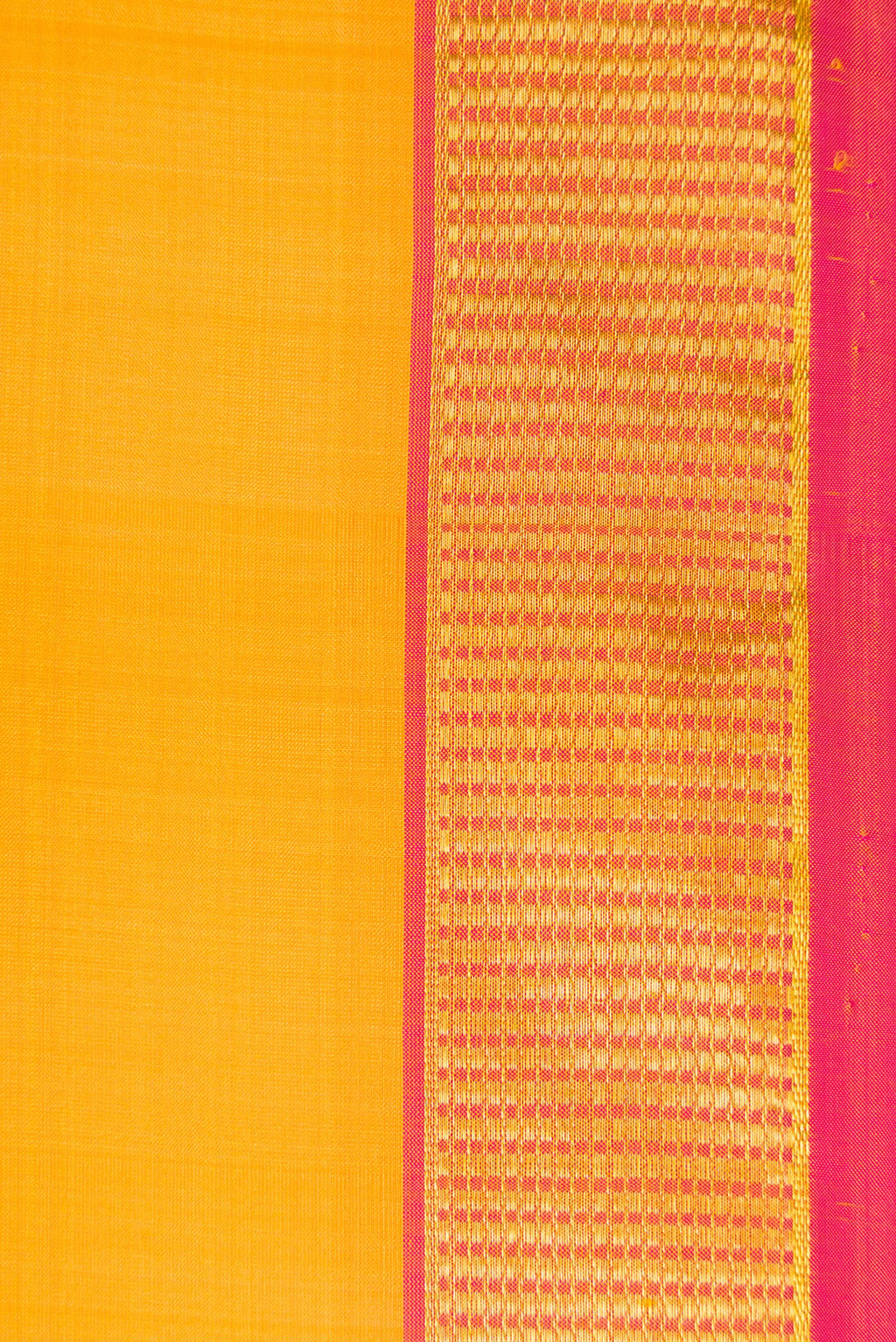 Border image of Mustard Dual Tone Kanchipuram Silk Nine Yards Saree with Plain Body and Zari Border. 