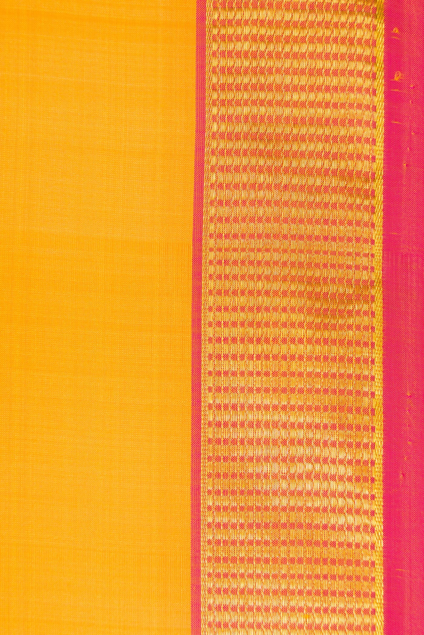 Border image of Mustard Dual Tone Kanchipuram Silk Nine Yards Saree with Plain Body and Zari Border. 