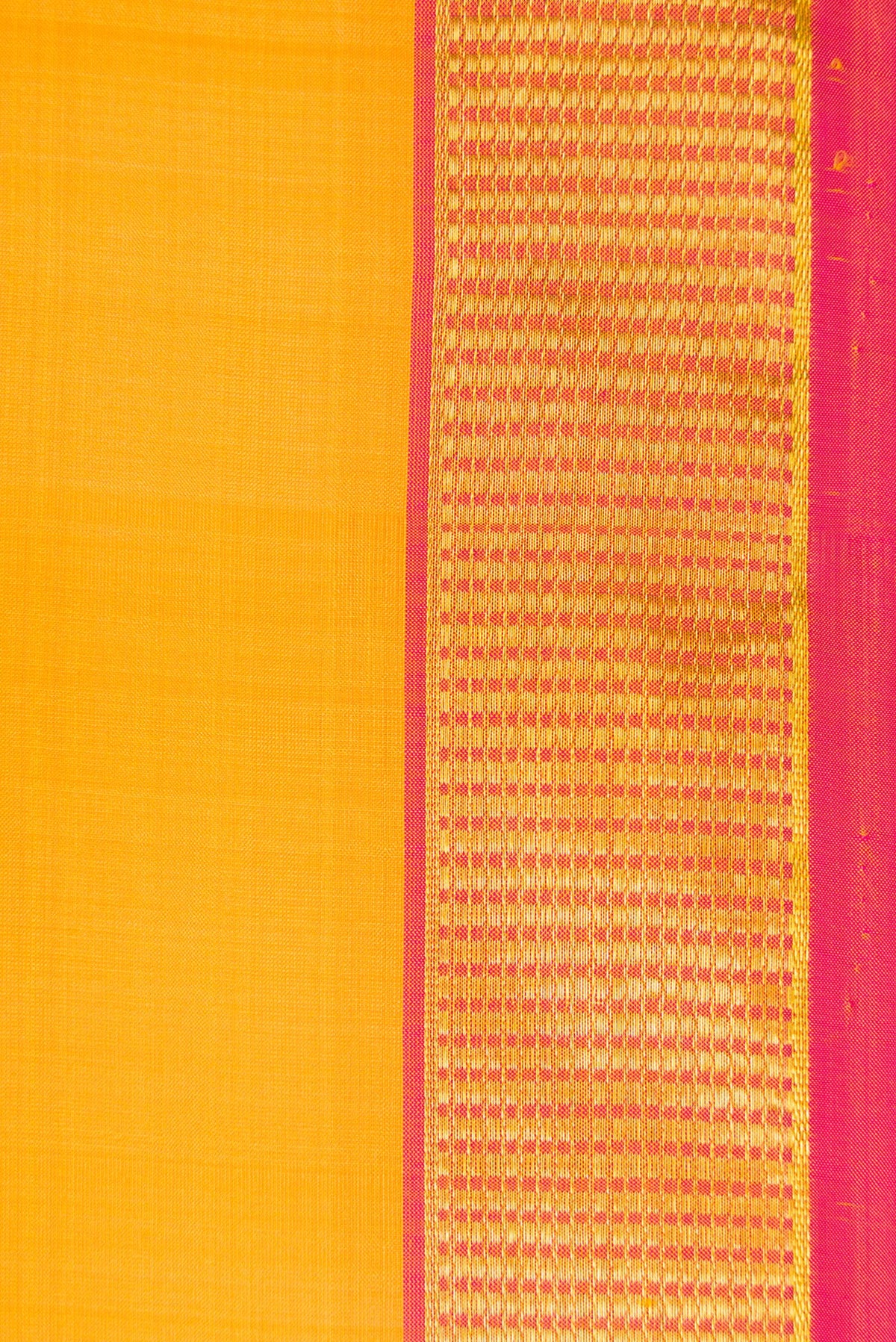 Border image of Mustard Dual Tone Kanchipuram Silk Nine Yards Saree with Plain Body and Zari Border. 